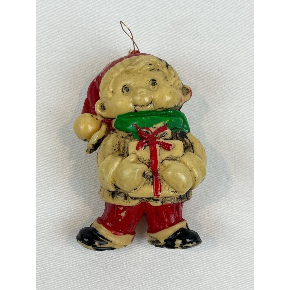 Vintage Small Blow Mold Christmas Boy Elf Ornament With Gift